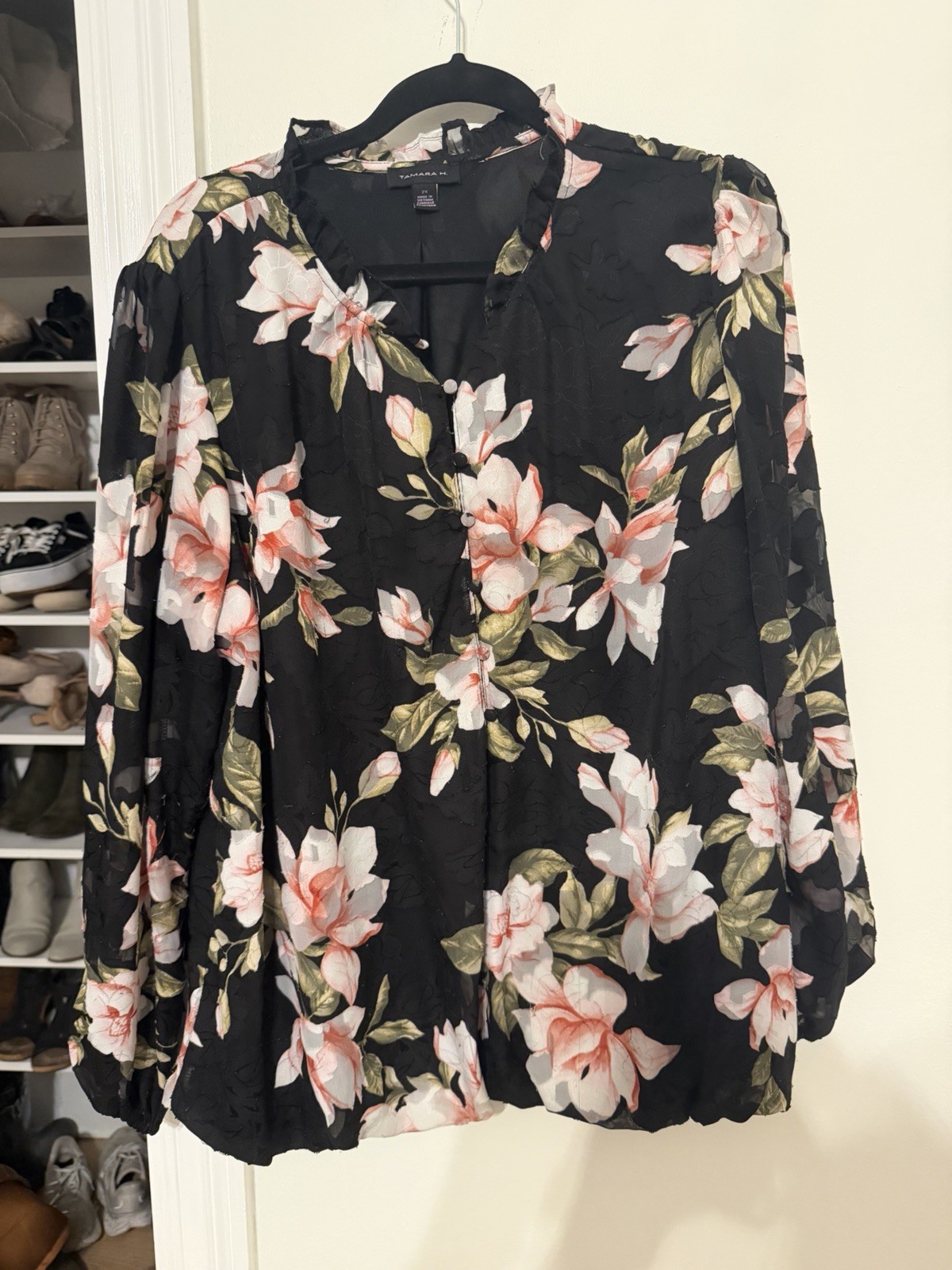 Tamara H Women's Floral Black with Pink Floral Long Sleeve Size 2X