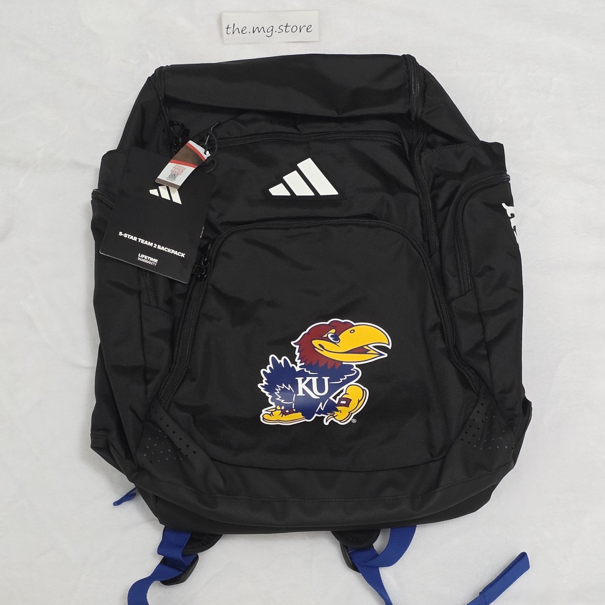 Adidas 5-Star Team 2 Backpack Kansas Jayhawks KU Black Blue Logo 