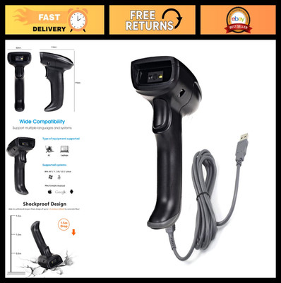 Wired Barcode Scanner Reader for Computers - USB Handheld QR PDF417 UPC EAN Gun