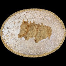 New SilverP Horse Racing Rider Riding Show Rodeo Cowboy Western Vtg Belt Buckle