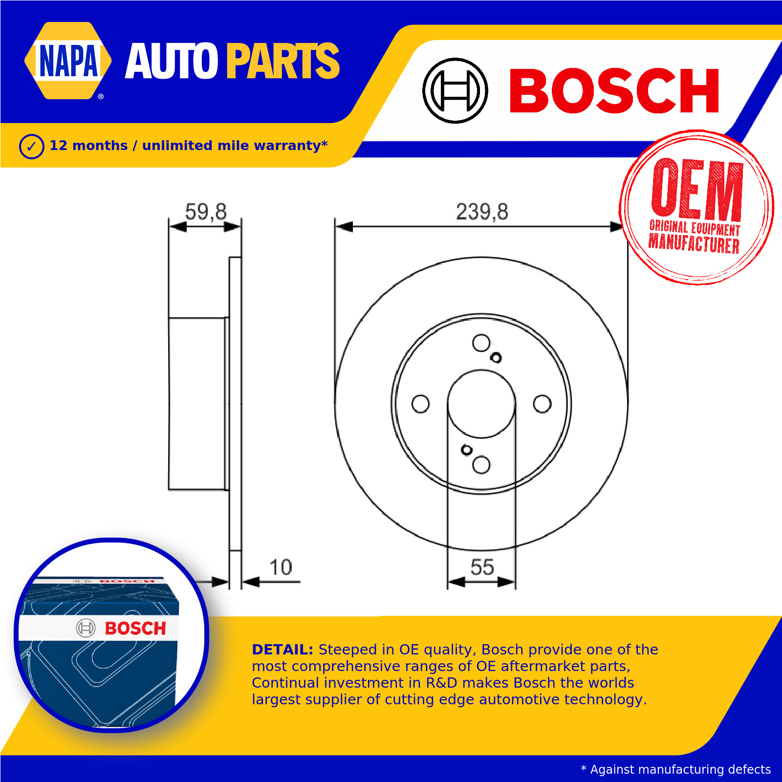 2x Brake Discs Pair Solid Rear 239.8mm 0986479T96 Bosch Set 4243112190 BD2387