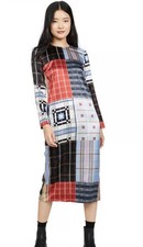 GANNI Check Print Patchwork Midi Dress SZ 38