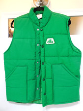 Vintage 1980s Green Pioneer Seed Vest Men's Medium Farmer Puffer Snaps Iowa