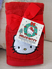 New Christmas Hello Kitty Glitter Red Plush Bathroom Hand Towels Set of 2