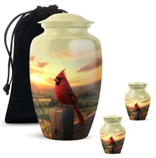 Cardinal Human Urns 10Inch + 3Inch Set Of 2 for Ashes Funeral & Burial Urn