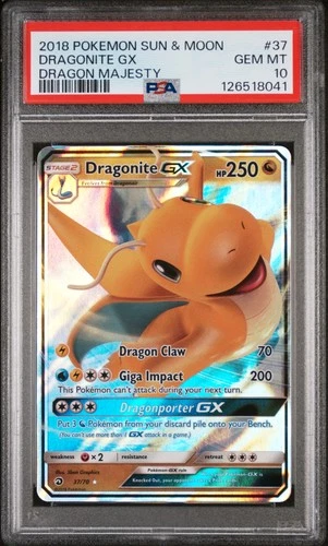 2018 POKEMON SUN & MOON DRAGON MAJESTY #37 DRAGONITE GX PSA 10