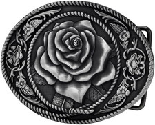 Adult Womens Western Vintage Rose Ornate Rope Belt Buckle Silver
