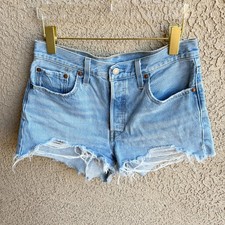 Levi's 501 Shorts Womens 28 Light Distressed High Rise Denim Button Fly Raw Hem