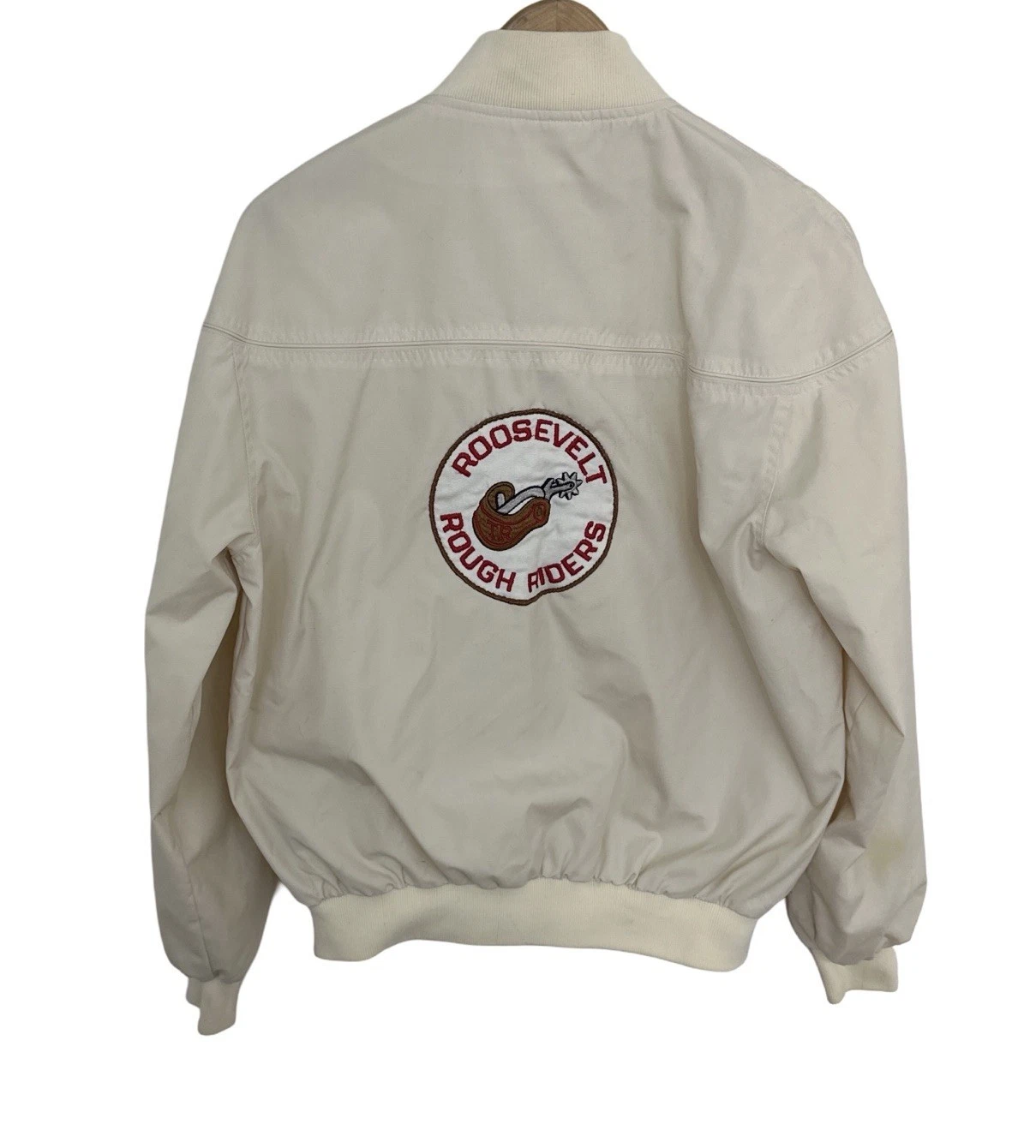 OFF WHITE Bomber uomo Roosevelt Rough Riders vintage anni '80 bianco sporco taglia large