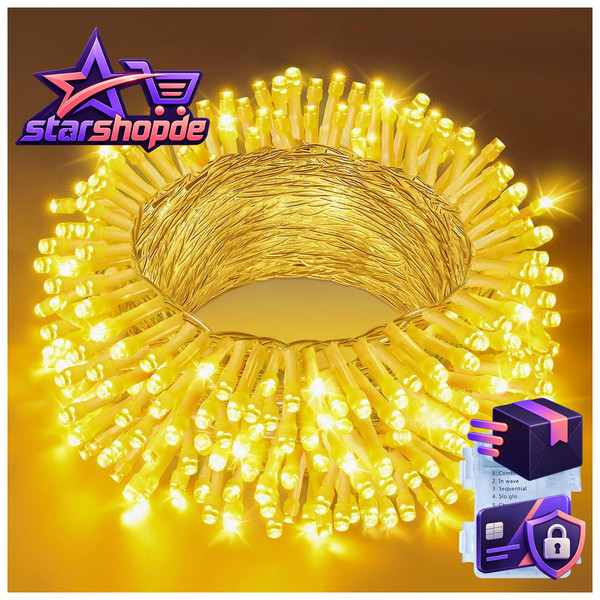 Lichterkette AußEn 10M 100 Leds Warmweiß Mit 8 Modi Und Timer Batterie 10 StüCk-image