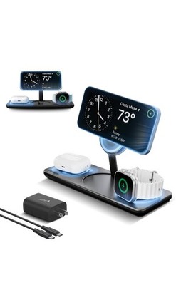 Nimble Podium 3-in-1 Wireless Charging Station for Apple QI2-CERTIFIED 15W Black