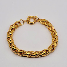JTV Moda Al Massimo 18kt Yellow Gold Over Bronze 9mm Spiga Wheat Bracelet ~ 8"