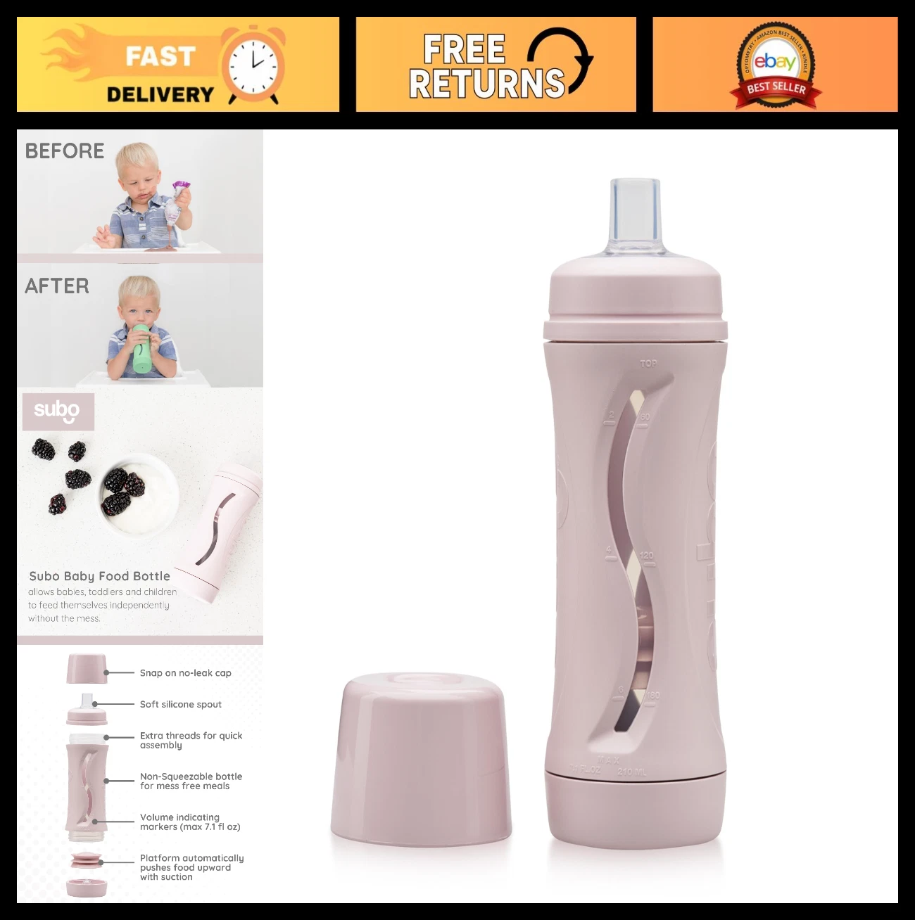 No Mess Baby Food Squeeze Bottle | Self Feeder for Purees, Smoothies, Yogurt | R