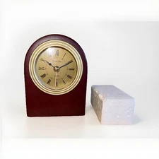 Michael C. Fina Quartz Desk Clock - Wood Mantel Roman Numerals Vintage In Box 