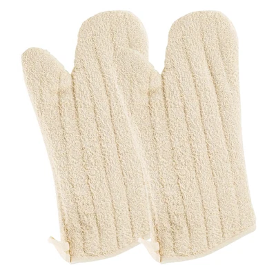Beille 2pc Cream Terry Quilted Oven Mitts Set Baking Supplies, 14 Inch Length