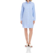 Karen Kane Stripe Roll-Tab Embellished Shirtdress Blue With Off White