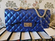 Women s Blue Quilted Crossbody Bag Turn-Lock ...