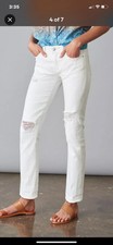 Anthropologie Womens Pilcro Slim Boyfriend Crop White Jean Sz 26 Distressed New