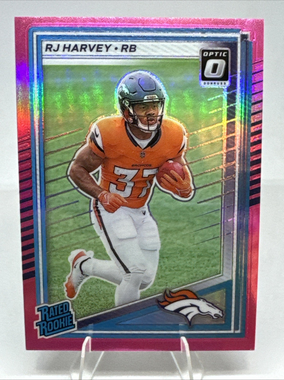 2025 Panini Donruss - Rated Rookie RJ Harvey #312 Optic Preview Pink Prizm (RC)
