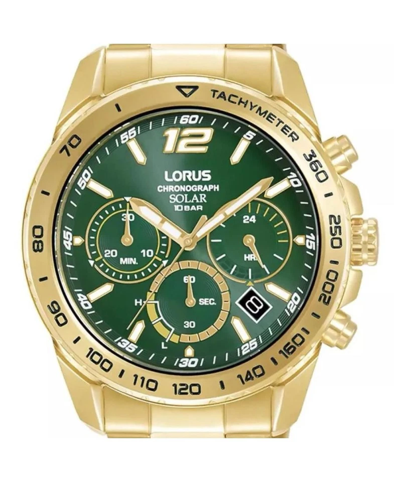 Reloj informal analógico LORUS para hombre Eco-Drive clásico vestido esfera verde impermeable redondo Foto 2 de 2