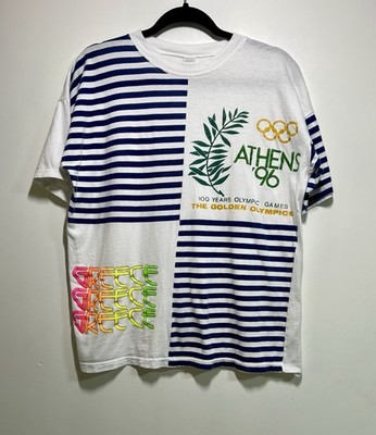 Vintage 90s Athens '96 T-Shirt 100 Years Olympics Golden Games Made in Greece