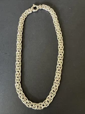 Milor Italy 925 Sterling Silver Puffed Byzantine Necklace 43g. 18"