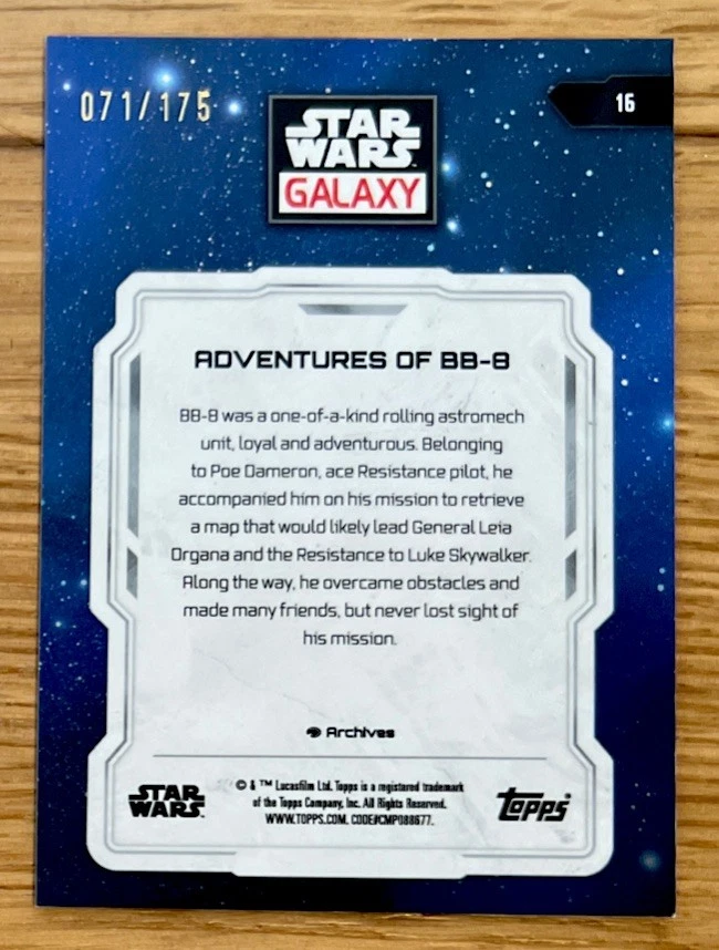 2024 Topps Cromo Star Wars Galaxy - Aventuras si BB-8.  /175 #16 ¡COMO NUEVO!  Foto 2 de 3