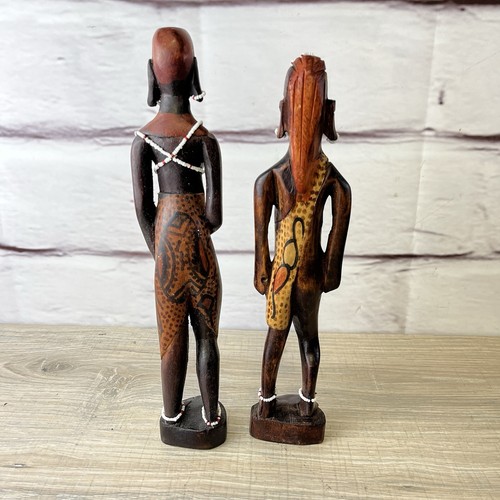 Maasai Warrior Man/Woman Hand Carved Wood Statue Sculpture African Art Vintage - Picture 7 of 17
