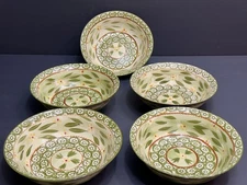 Temp-tations By Tara Old World Green Floral 7.5” Bowls Set 5pc Handpainted