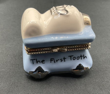 Mud Pie Porcelain Hinged Trinket Box First Tooth Prince "Boy" Blue 2 x 1-3/4