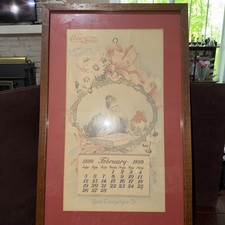 Vintage February 1899 Coca-Cola Calender 25 1/4&ldquo; X 14 1/4&rdquo; Wood Frame