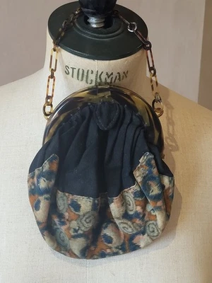 Vintage Evening Bag / Purse Celluloid Chain Velvet Floral Deco Faux Tortoishell - Image 1 of 4