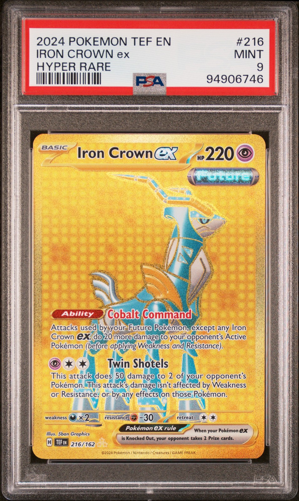 2024 POKEMON TEF EN-TEMPORAL FORCES HYPER RARE #216 IRON CROWN EX PSA 9