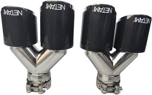 NETAMI 2.5″ Quad Outlets Stainless Steel Carbon Fiber Exhaust Tips Chrome Polish - Picture 2 of 5