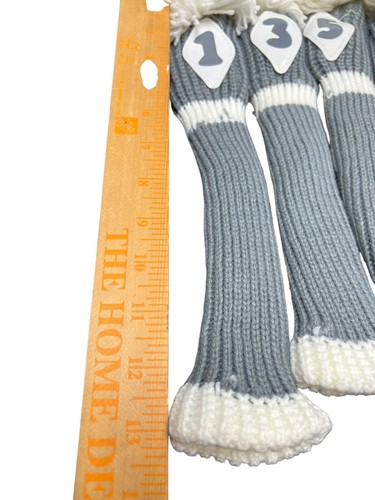 Vintage NOS High Skore Pom Pom Golf Club Head Covers Knit Socks Gray / White - Picture 3 of 8