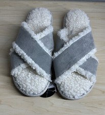 Alfani Women's Crossband Faux Suede  Sherpa Slipper Tornado Grey Size XL 11-12