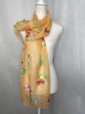 Womens Lightweight Neck Scarf Peach Floral Print 13”x62”