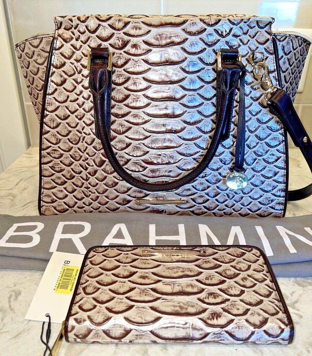 Brahmin Priscilla Pearl Dogwood Leather Satchel Handbag & Suri
