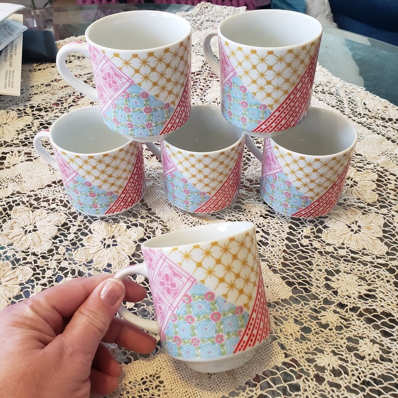 6 Patchwork Quilt Design Tea Cup Mug Set Cottage core Floral made in Japan