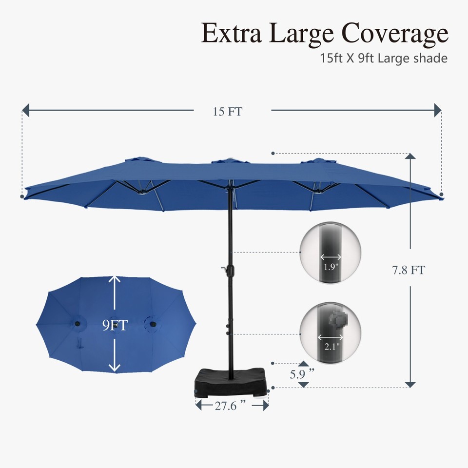 12 foot cantilever patio umbrella fa ric replacement Rectangular Patio Umbrella Canopy 15x9ft 12-Rib