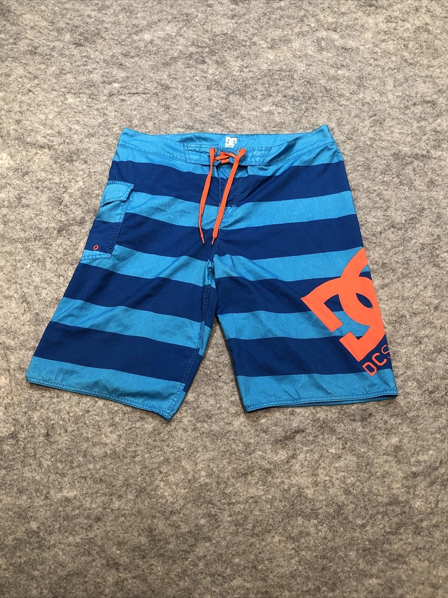 DC Shoes Swim Trunks Mens 36 Blue Orange Striped Board Shorts