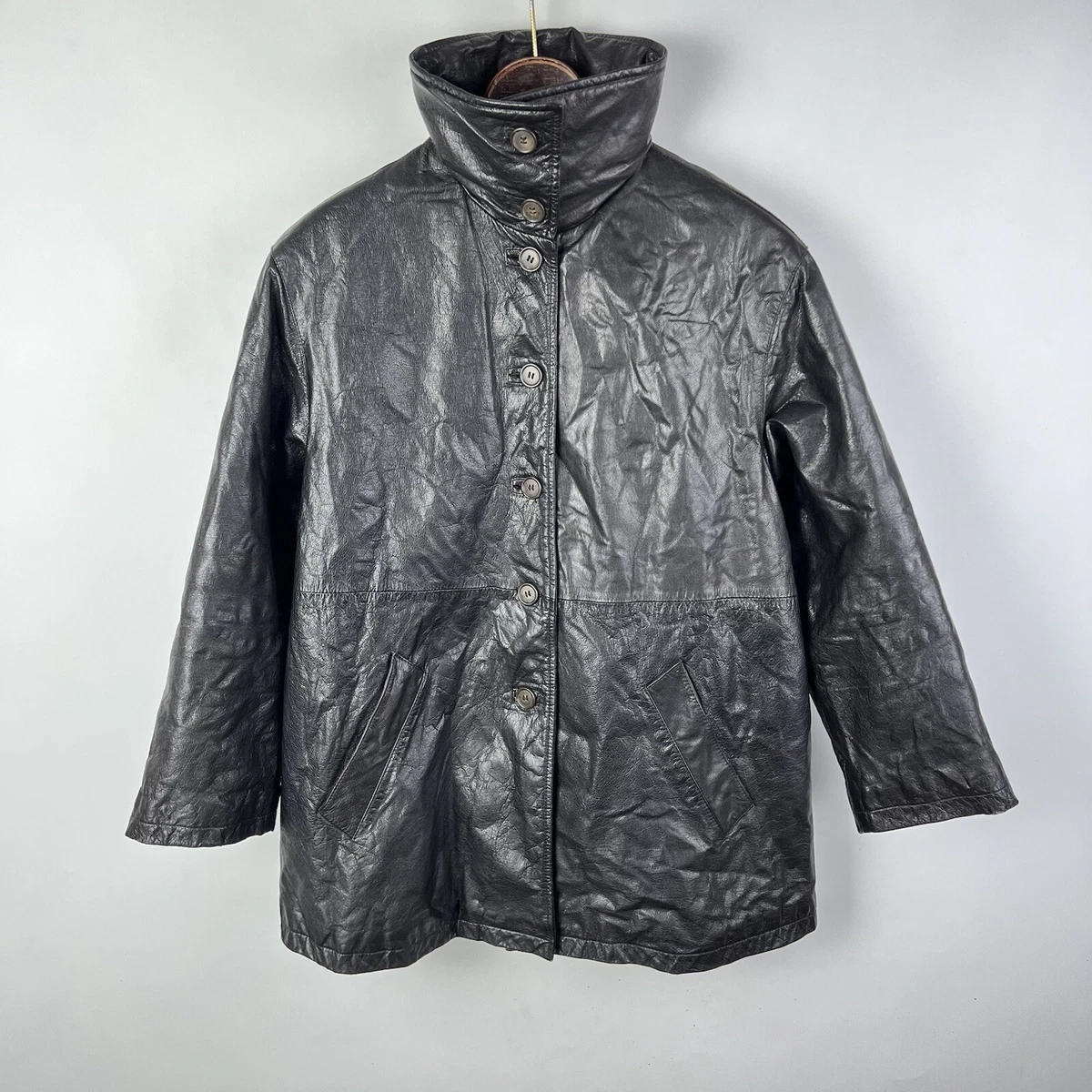 Vintage Giorgio Armani Jeans Leather Jacket Black Womens USA 4 GB 8 Made Italy