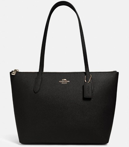 Coach Crossgrain Leather Zip Top Tote Shoulder Bag 4454 Black