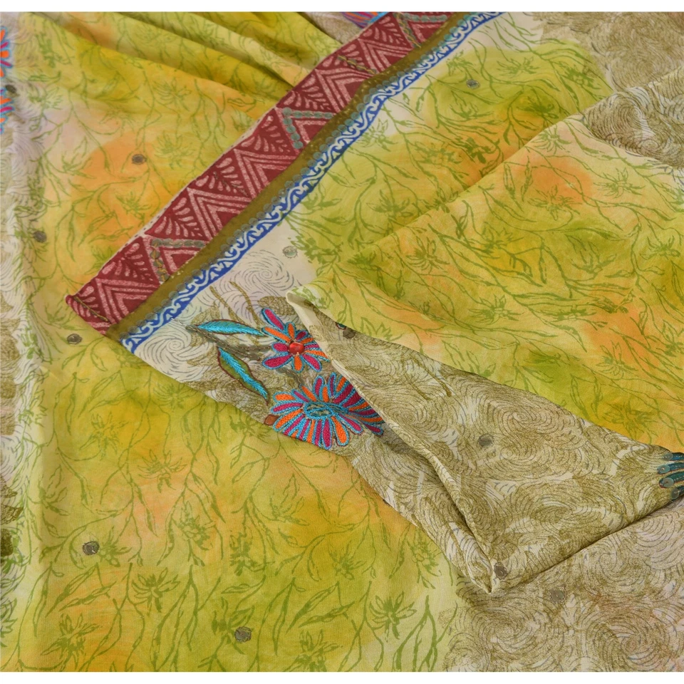 Sanskriti Vintage Sarees Pure Georgette Silk Hand Beaded Fabric Premium 5Yd Sari - Image 2 of 4
