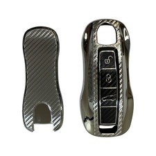 Remote Cover Smart Key Fob Full Case Tpu Carbon Fiber Porsche 3 Buttons Silver