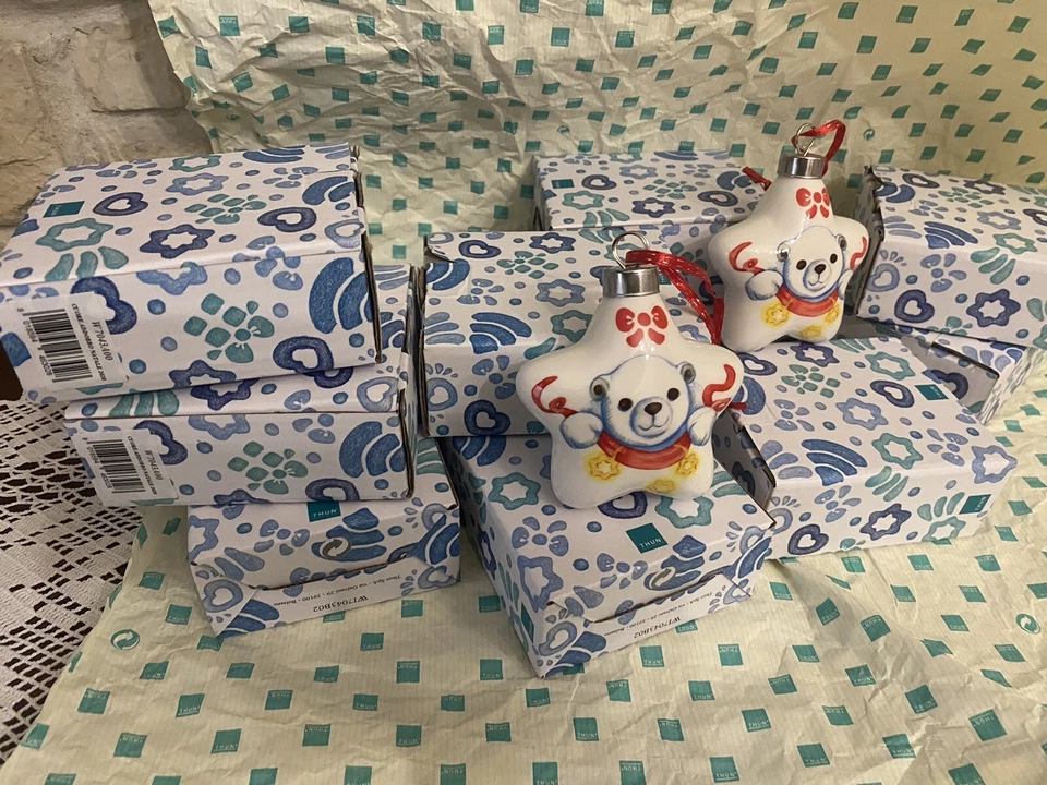 Thun LOTTO Natale di 10 Addobbi Stelle In ceramica con Orsetti Scatola originale - Immagine 4 di 4