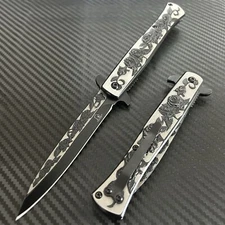 9” Black Rose Flower Tactical Spring Assisted Open Blade Folding Pocket Knife
