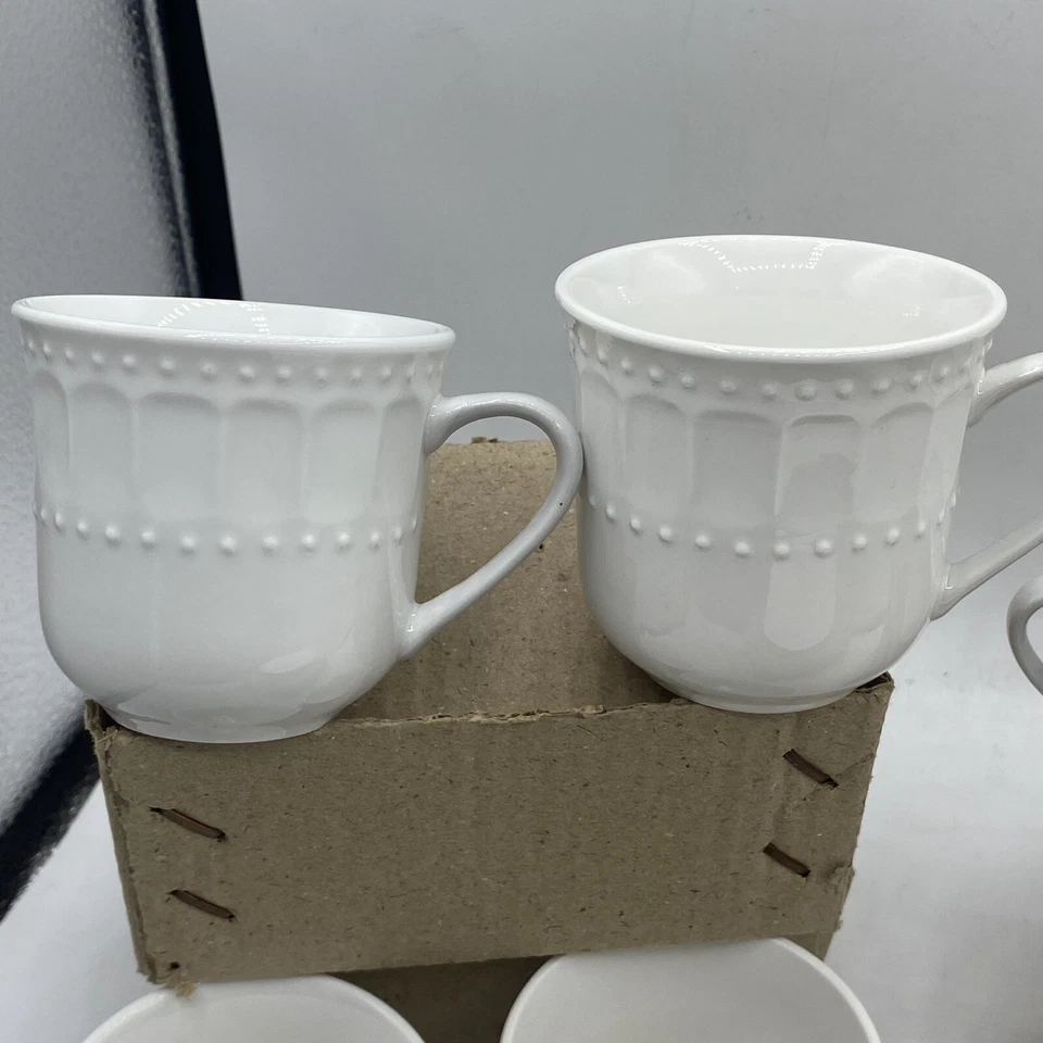 Gibson Designs MARQUESS White Fluted Dots Rim Porcelain Cups & Saucers Set For 6 - Image 4 of 4