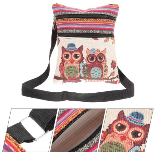 Owl Printed Canvas Crossbody Tote Bag with Adjustable Strap - Color 1 - Afbeelding 1 van 12