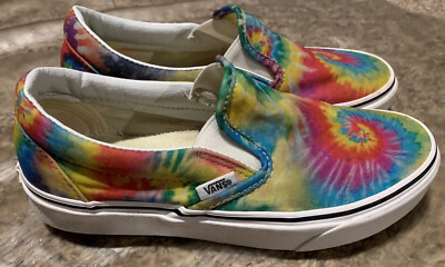 vans off the wall tie dye sneakers skater shoes Rainbow slip on womens 6.5 men 5